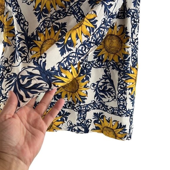 Andrew America Mini Skirt Size 14 Floral 100% silk blue & yellow sunflower - Picture 2 of 9